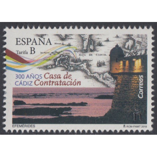 España Spain 5202 2018 Efemérides 300 Años de la Casa de contratación en Cádiz MNH Tarifa B