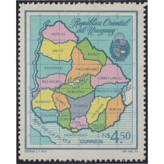Uruguay 1151 1984 Mapa de Uruguay MNH Uruguay 1151 1984 Mapa de Uruguay MNH