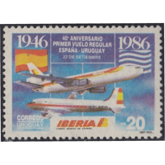Uruguay 1200 1986 40 Aniversario del I vuelo regular España- Uruguay MNH Uruguay 1200 1986 40 Aniversario del I vuelo regular España- Uruguay MNH