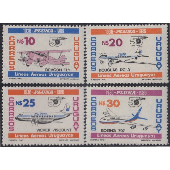 Uruguay 1217/20 1987 Plunas línea aérea uruguaya MNH Uruguay 1217/20 1987 Plunas línea aérea uruguaya MNH