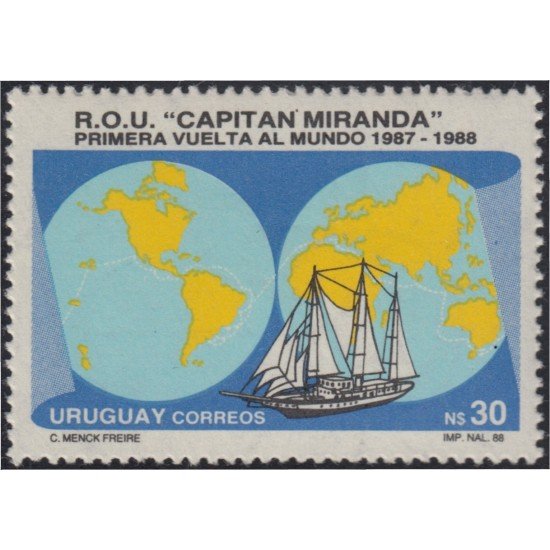 Uruguay 1249 1988 Primera vuelta al mundo del Barco de vela Capitán Miranda MNH Uruguay 1249 1988 Primera vuelta al mundo del Barco de vela Capitán Miranda MNH
