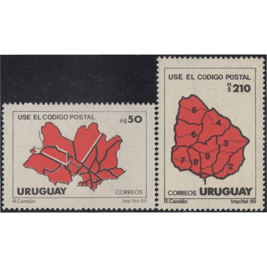 Uruguay 1274/75 1989 Campaña para la utilización del código postal MNH Uruguay 1274/75 1989 Campaña para la utilización del código postal MNH
