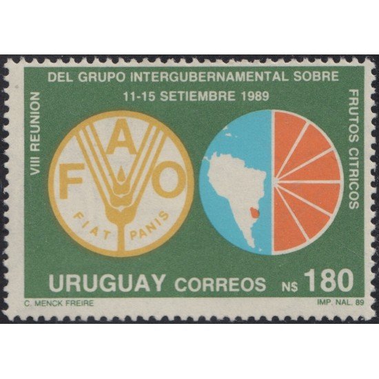 Uruguay 1284 1989 VIII Reunión intergubernamental sobre frutos cítricos MNH Uruguay 1284 1989 VIII Reunión intergubernamental sobre frutos cítricos MNH