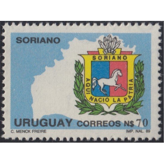 Uruguay 1296 1989 Mapa y escudo de armas de Soriano MNH Uruguay 1296 1989 Mapa y escudo de armas de Soriano MNH