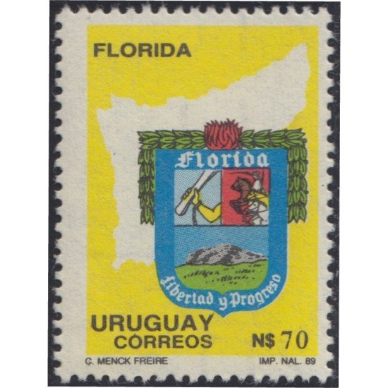 Uruguay 1297 1989 Mapa y escudo de armas de Florida MNH Uruguay 1297 1989 Mapa y escudo de armas de Florida MNH