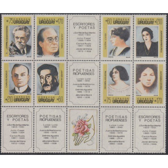 Uruguay 1299/306 1989 Artista de la Literatura Poetas y escritores MNH Uruguay 1299/306 1989 Artista de la Literatura Poetas y escritores MNH