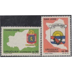 Uruguay 1323/24 1990 Mapa y escudo de armas de San José y Canelones MNH Uruguay 1323/24 1990 Mapa y escudo de armas de San José y Canelones MNH
