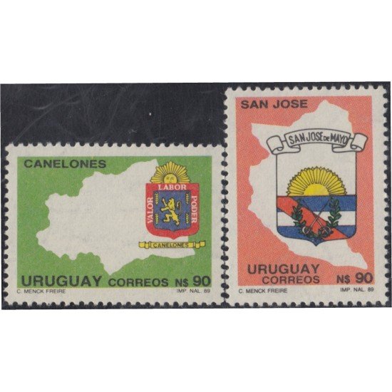 Uruguay 1323/24 1990 Mapa y escudo de armas de San José y Canelones MNH Uruguay 1323/24 1990 Mapa y escudo de armas de San José y Canelones MNH
