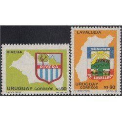 Uruguay 1333/34 1990 Mapa y escudo de armas de Rivera y Lavallejas MNH Uruguay 1333/34 1990 Mapa y escudo de armas de Rivera y Lavallejas MNH
