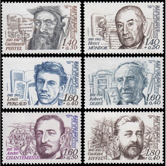 MED France Francia 2225/30 1982 Personajes célebres MNH MED France Francia 2225/30 1982 Personajes célebres MNH