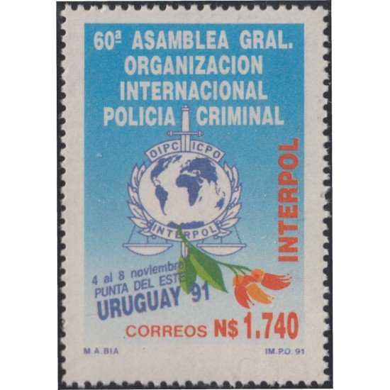 Uruguay 1383 1991 60º Asamblea de la Interpol en Punta del Este MNH Uruguay 1383 1991 60º Asamblea de la Interpol en Punta del Este MNH