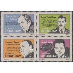 Uruguay 1389/92 1991 Músicos populares Juan de Dios Pintin Castellanos Francisco Canaro Anibal Troilo MNH