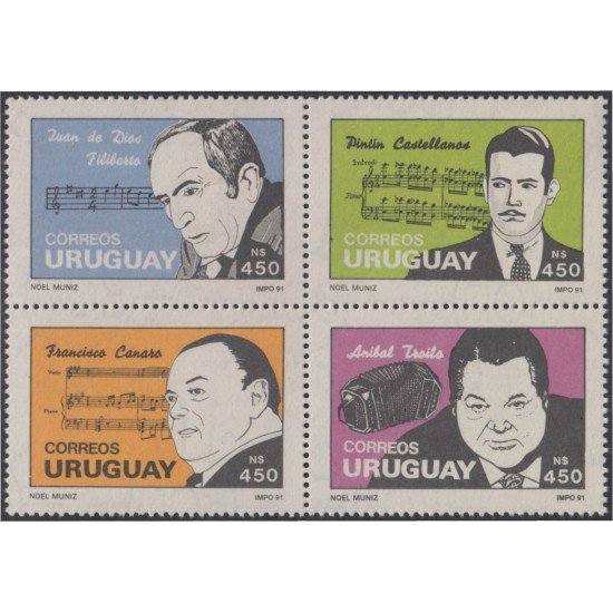 Uruguay 1389/92 1991 Músicos populares Juan de Dios Pintin Castellanos Francisco Canaro Anibal Troilo MNH Uruguay 1389/92 1991 Músicos populares Juan de Dios Pintin Castellanos Francisco Canaro Anibal Troilo MNH