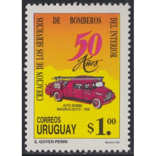 Uruguay 1438 1993 Creación de los servicios de bomberos coche bomba Magirus Deutz 1958 MNH Uruguay 1438 1993 Creación de los servicios de bomberos coche bomba Magirus Deutz 1958 MNH