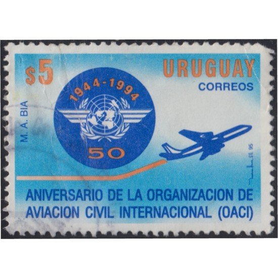 Uruguay 1501 1995 50º Aniversario de la aviación civil internacional Avión airplane Usado Uruguay 1501 1995 50º Aniversario de la aviación civil internacional Avión airplane Usado