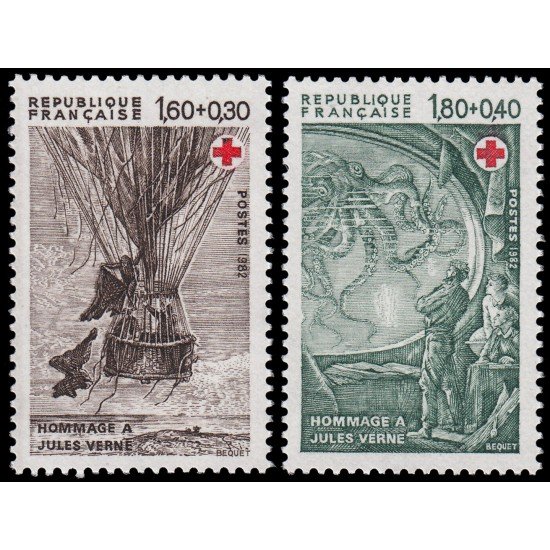 France Francia 2247/48 1982 Homenaje a Julio Verne Sorteo a favor de la Cruz Roja MNH