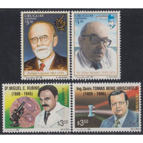 Uruguay 1574/77 1996 Inventores Enrique Legrand Dr Miguel C. Rubino Dr Victor Berullo Tomás Beno MNH Uruguay 1574/77 1996 Inventores Enrique Legrand Dr Miguel C. Rubino Dr Victor Berullo Tomás Beno MNH