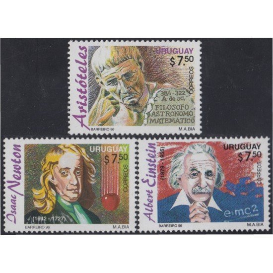 Uruguay 1582/84 1996 Hombres de Ciencia Aristóteles Isaac Newton Albert Einstein MNH Uruguay 1582/84 1996 Hombres de Ciencia Aristóteles Isaac Newton Albert Einstein MNH