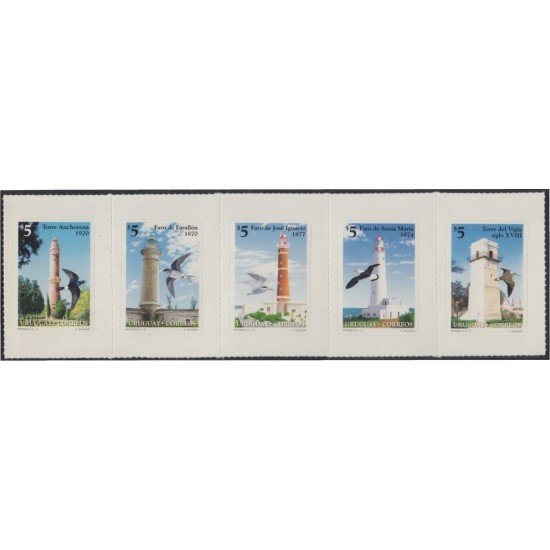 Uruguay 1621/25 1997 Faros y pájaros marinos Autoadhesivos Uruguay 1621/25 1997 Faros y pájaros marinos Autoadhesivos