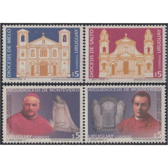 Uruguay 1631/34 1997 Arquidiócesis de Montevideo Obispo Jacinto Vera Arzobispo Mariano Soler MNH Uruguay 1631/34 1997 Arquidiócesis de Montevideo Obispo Jacinto Vera Arzobispo Mariano Soler MNH