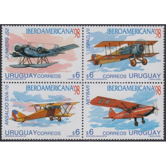 Uruguay 1752/55 1998 Iberoamericana 98 Aviones antiguos MNH