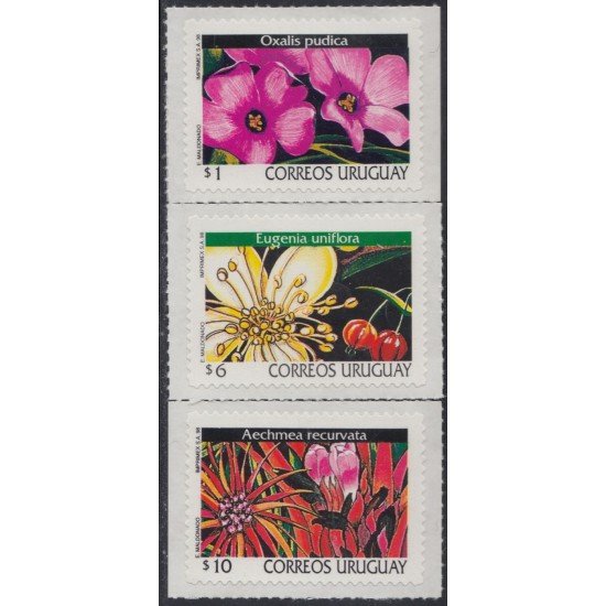 Uruguay 1773/75 1998 Serie antigua Flores Flowers Autoadhesivos