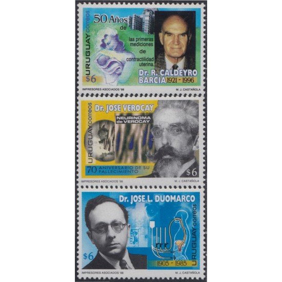 Uruguay 1787/89 1998 Médicos Dr José L. Duomarco Dr José Verocay Dr R. Caldeyro Barcia MNH Uruguay 1787/89 1998 Médicos Dr José L. Duomarco Dr José Verocay Dr R. Caldeyro Barcia MNH
