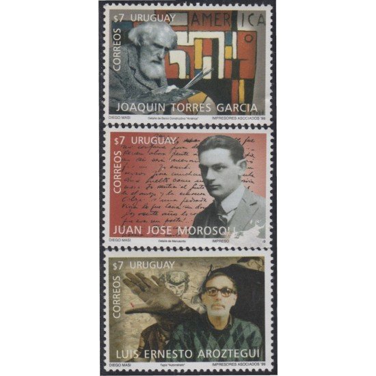 Uruguay 1795/97 1999 Artistas Joaquín Torres García jUAN J. Morosoli Luis E. Aroztegui MNH Uruguay 1795/97 1999 Artistas Joaquín Torres García jUAN J. Morosoli Luis E. Aroztegui MNH