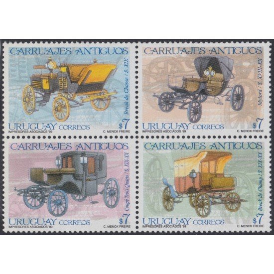 Uruguay 1810/13 1999 Carruajes antiguos MNH Uruguay 1810/13 1999 Carruajes antiguos MNH