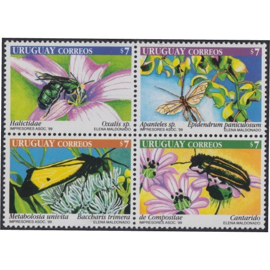 Uruguay 1838/41 1999 Fauna y flores Insectos y flores flowers MNH Uruguay 1838/41 1999 Fauna y flores Insectos y flores flowers MNH