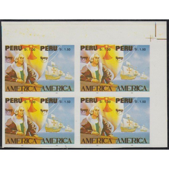 Upaep 1992 Perú Variedad variety Sin dentar Colon Columbus Bl.4 Upaep 1992 Perú Variedad variety Sin dentar Colon Columbus Bl.4