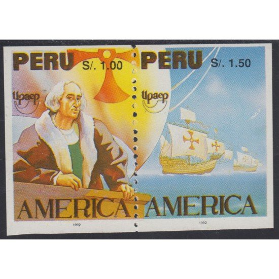 Upaep 1992 Perú Variedad variety Sin dentar dentado vertical Colon Columbus Upaep 1992 Perú Variedad variety Sin dentar dentado vertical Colon Columbus