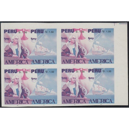 Upaep 1992 Perú Variedad variety Sin dentar Colon Columbus color Bl.4 Upaep 1992 Perú Variedad variety Sin dentar Colon Columbus color Bl.4