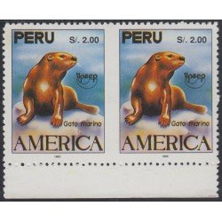 Upaep 1993 Perú Sin dentar vertical imperforated pareja Fauna MNH Upaep 1993 Perú Sin dentar vertical imperforated pareja Fauna MNH