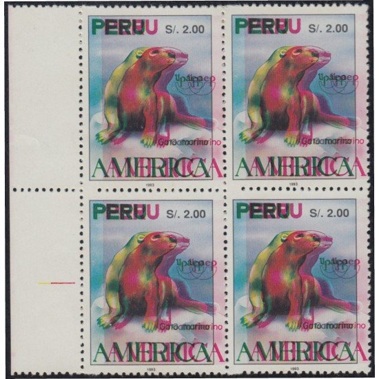 Upaep 1993 Perú Prueba proof doble color Fauna variedad variety bl.4 MNH Upaep 1993 Perú Prueba proof doble color Fauna variedad variety bl.4 MNH