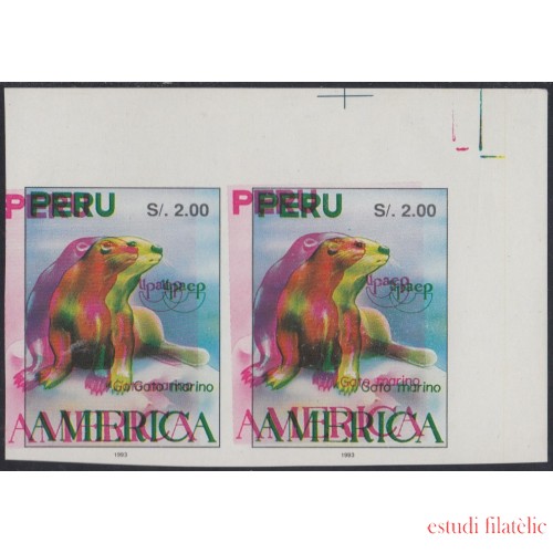 Upaep 1993 Perú Prueba proof doble color Fauna variedad variety pareja sd MNH
