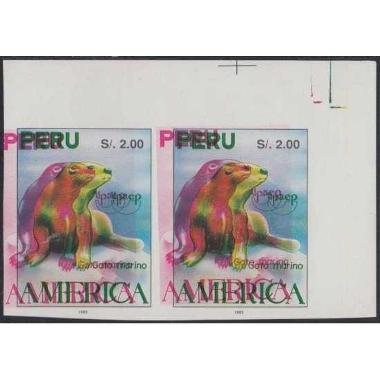 Upaep 1993 Perú Prueba proof doble color Fauna variedad variety pareja sd MNH Upaep 1993 Perú Prueba proof doble color Fauna variedad variety pareja sd MNH