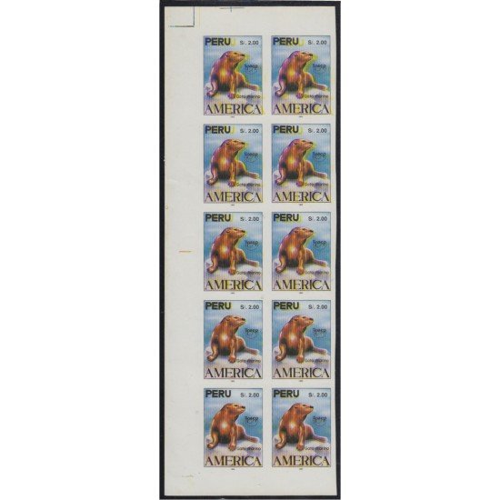 Upaep 1993 Perú Fauna Gato marino sin dentar variedad variety bl.10 Upaep 1993 Perú Fauna Gato marino sin dentar variedad variety bl.10