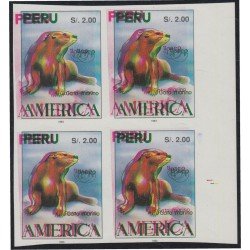 Upaep 1993 Perú Fauna Gato marino sin dentar variedad variety bl.4 3 colores Upaep 1993 Perú Fauna Gato marino sin dentar variedad variety bl.4 3 colores