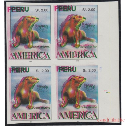 Upaep 1993 Perú Fauna Gato marino sin dentar variedad variety  bl.4 3 colores