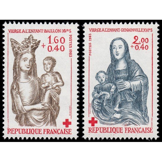 France Francia 2295/96 1983 Esculturas y madera policromada Sorteo a favor de la Cruz Roja MNH