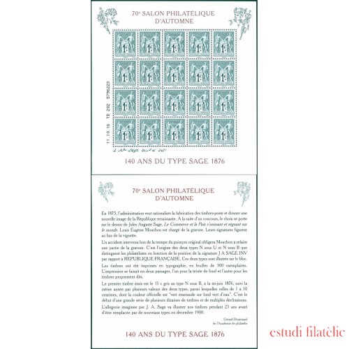 France Francia Bloc type Sage 1876 SALON PHILATELIQUE AUTOMNE 2016 France Francia Bloc type Sage 1876 SALON PHILATELIQUE AUTOMNE 2016