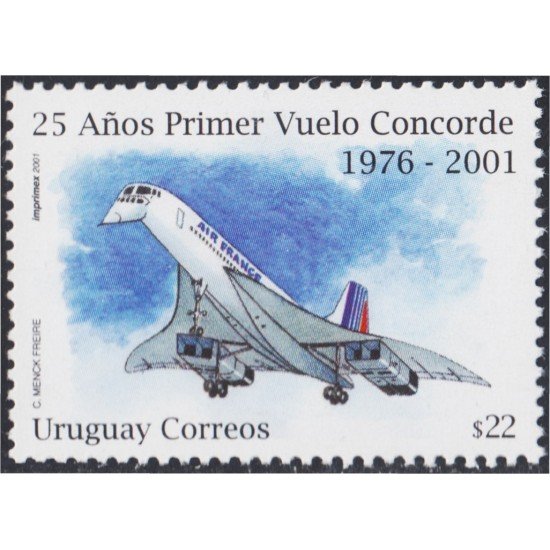 Uruguay 1964 2001 25 Años del primer vuelo Concorde MNH Uruguay 1964 2001 25 Años del primer vuelo Concorde MNH