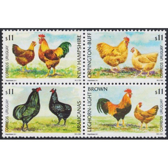 Uruguay 1973/76 2001 Fauna doméstica gallos y gallinas MNH Uruguay 1973/76 2001 Fauna doméstica gallos y gallinas MNH