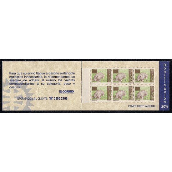 Uruguay C2141B 2003 Serie Antigua Fauna Tatou  carnet MNH