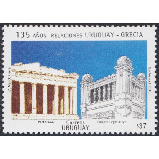Uruguay 2436 2010 135 Años de Relaciones diplomáticas con Grecia Partenón y Palacio Legislativo MNH Uruguay 2436 2010 135 Años de Relaciones diplomáticas con Grecia Partenón y Palacio Legislativo MNH