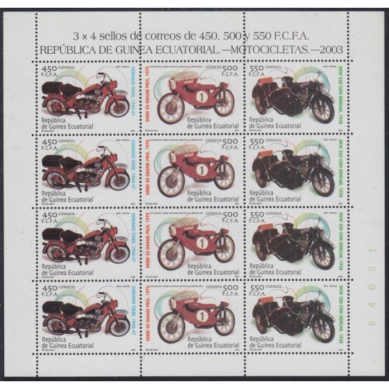 Guinea Ecuatorial 326/28 2004 Minihojita Motocicletas MNH