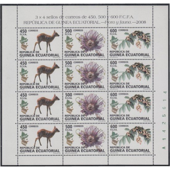 Guinea Ecuatorial 411/13 2008  Minihojita Flora y Fauna MNH
