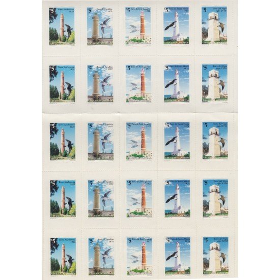 Uruguay 1621/25 1997 Faros y pájaros marinos Autoadhesivos Uruguay 1621/25 1997 Faros y pájaros marinos Autoadhesivos