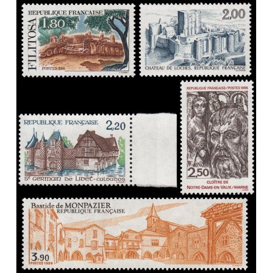 France Francia 2401/05 1986 Serie turística MNH France Francia 2401/05 1986 Serie turística MNH
